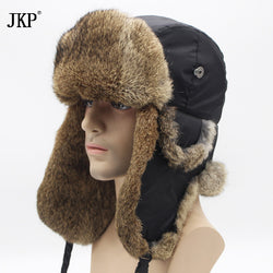 Bomber Trapper Hats Thick Winter Warm Rabbit Fur Hat Rex Snow Caps Ear Flap Caps ushanka Russian  For Men