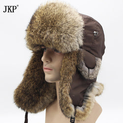 Bomber Trapper Hats Thick Winter Warm Rabbit Fur Hat Rex Snow Caps Ear Flap Caps ushanka Russian  For Men