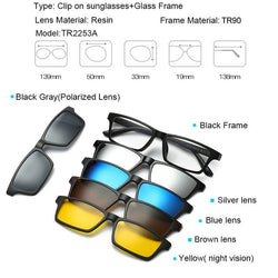 Prescription Glasses 5 in 1 magnetic sunglasses clip on eyeglasses magnetic lens sunglasses Flexible eyeglasses sun glasses