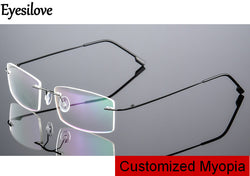 Eyesilove customized myopia glasses for men women rimless frame prescription glasses near-sighted mopia eyeglasses single vision